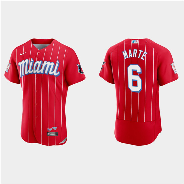 Men's Miami Marlins #6 Starling Marte 2021 Red City Connect Flex Base Stitched Jersey Men's Miami Marlins #6 Starling Marte 2021 Red City Connect Flex Base Stitched Jersey